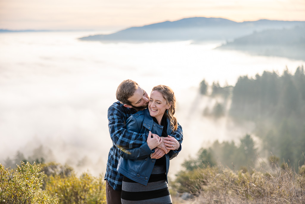 Windy Hill Open Space Preserve engagement photos above an ocean of fog