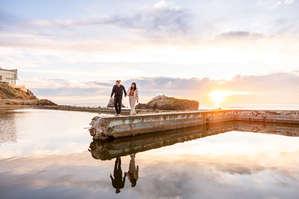 Sutro Baths engagement photos at sunset time