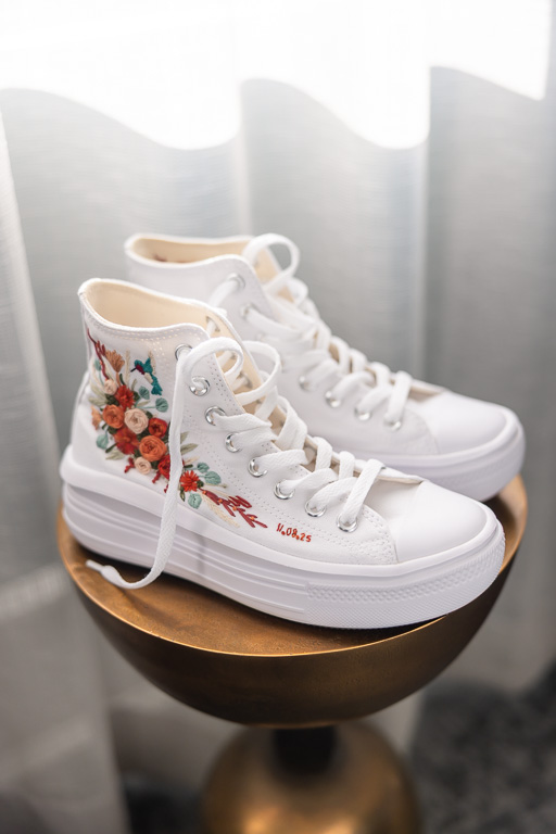 wedding shoes with custom-embroidered wedding date