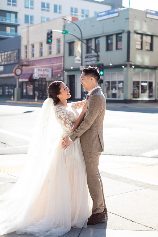 urban downtown Sacramento city wedding portrait