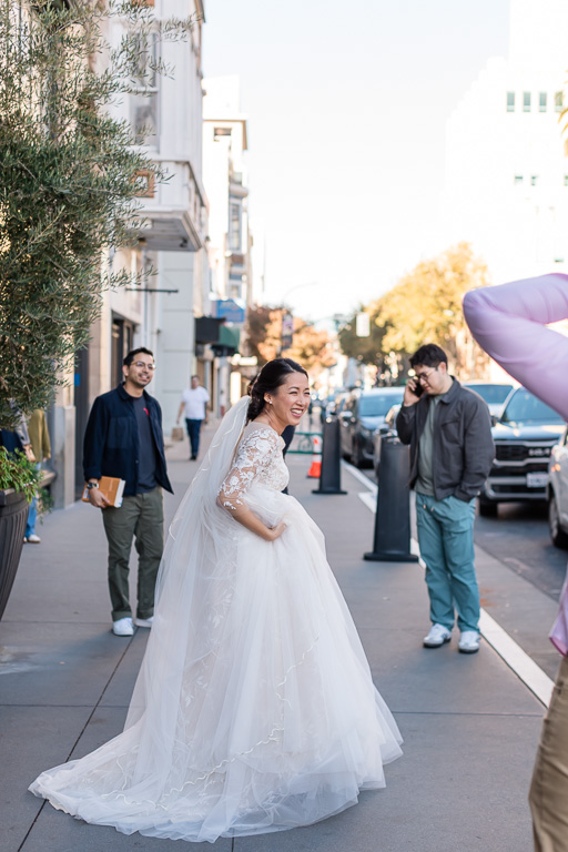 natural candid moment of the bride in downtown Sacramento