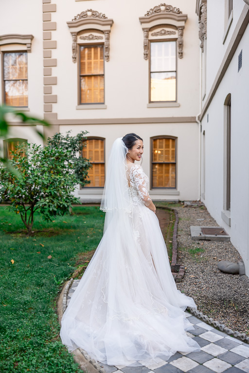 solo portrait of bride outdoors
