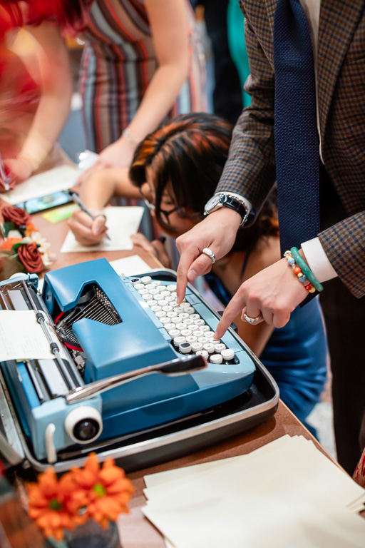 hunt-and-peck typing on a typewriter