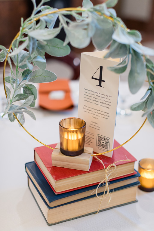 book-themed wedding centerpiece