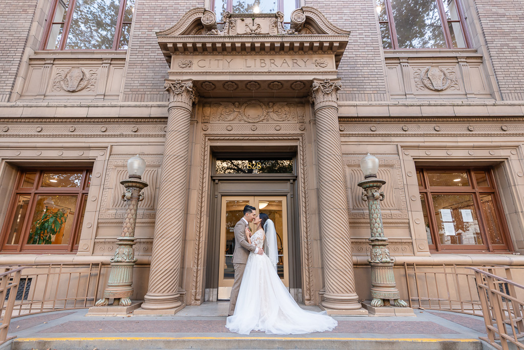 Tsakopoulos Library Galleria wedding photo at the main entrance door