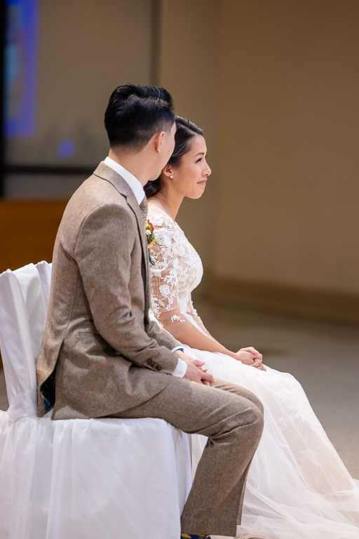 the bride and groom at church