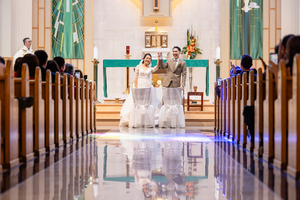 newlyweds after church ceremony