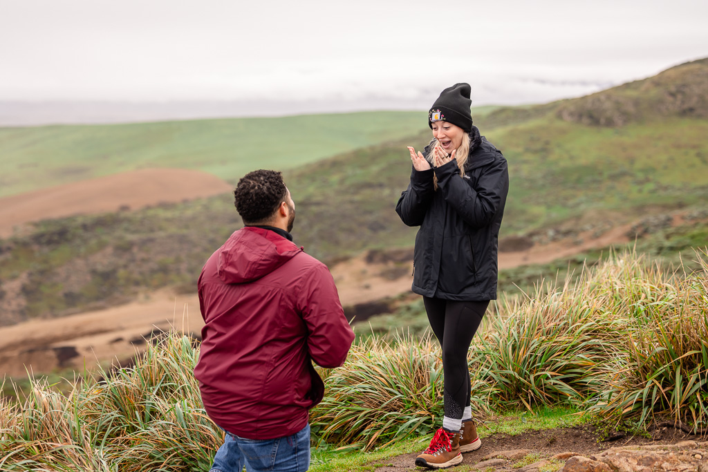 emotional and genuine proposal reaction in the outdoors