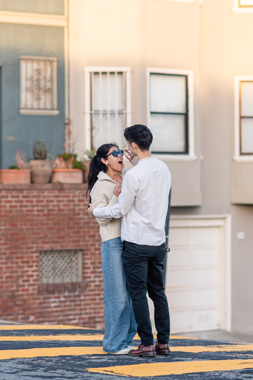 surprise proposal on a crosswalk