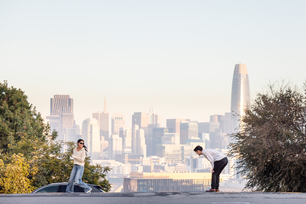 funny photo of moment before proposal when girlfriend is running away