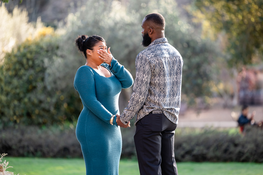 bride tearing up during proposal