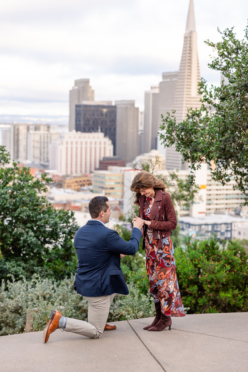 surprise proposal with the Transamerica Pyramid in the background