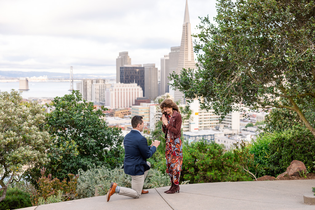 beautiful colorful proposal at Ina Coolbrith Park