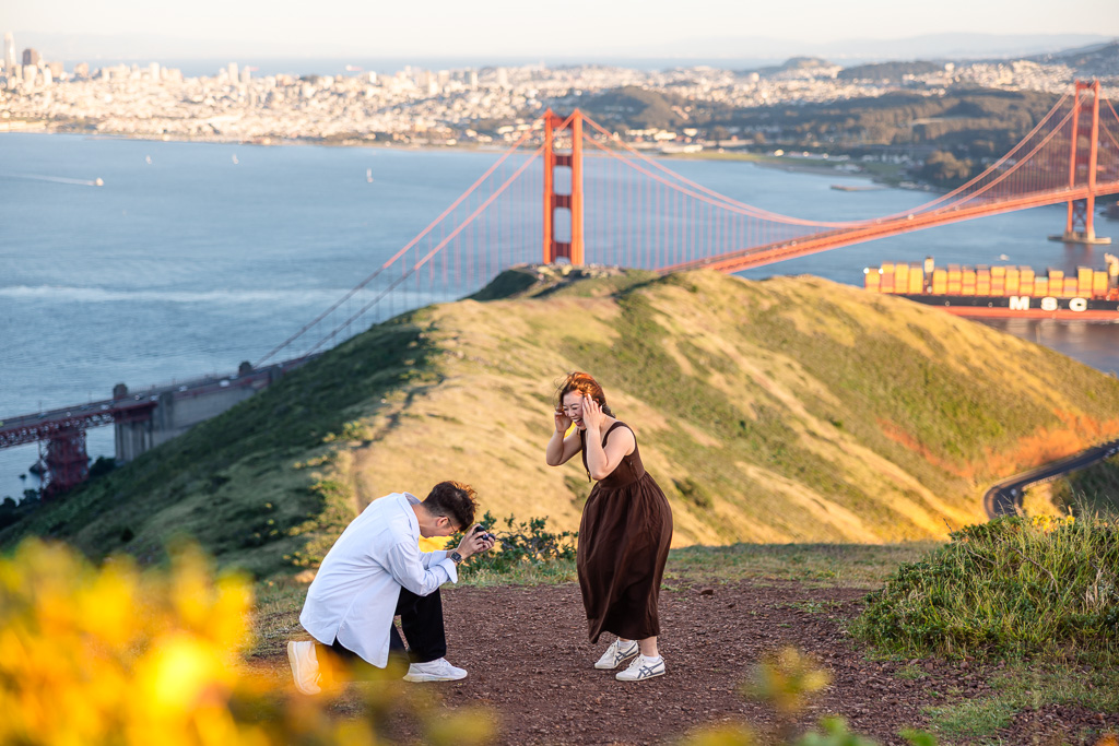 super happy overjoyed reaction to surprise proposal in San Francisco