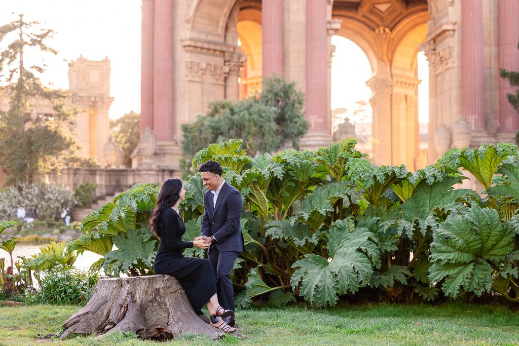 Palace of Fine Arts sunset hour engagement photos