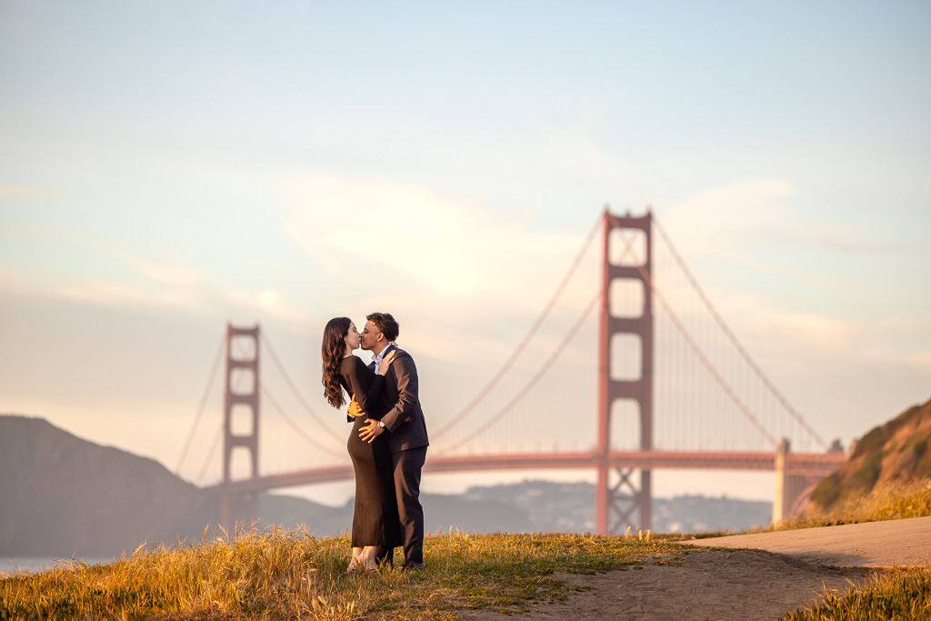 Golden Gate Bridge engagement photos wearing all black