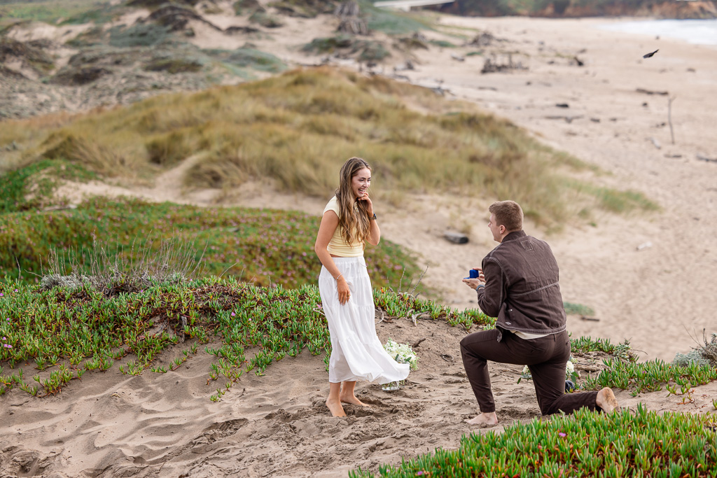 Pescadero State Beach surprise marriage proposal on sand dunes