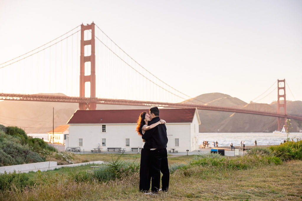 proposal in the Presidio with a view of the Golden Gate Bridge