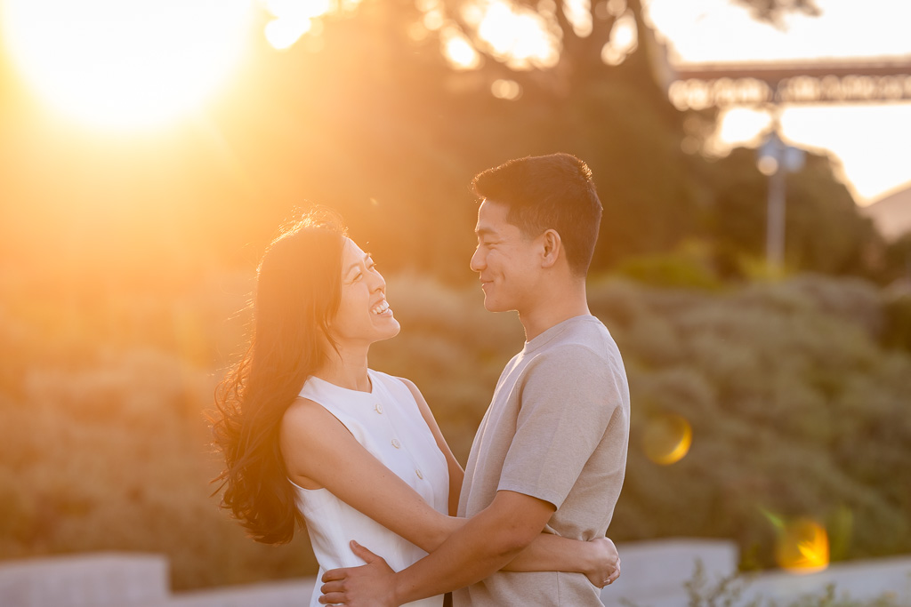 sun flare engagement photos at Crissy Field