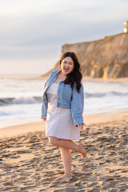 fun solo portrait on the beach with personality