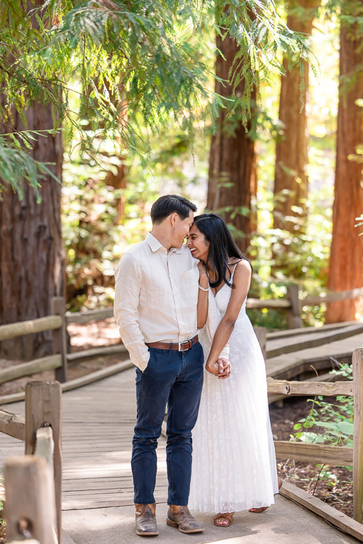 cute engagement shoot at Surprise Proposal at Redwood Grove Nature Preserve