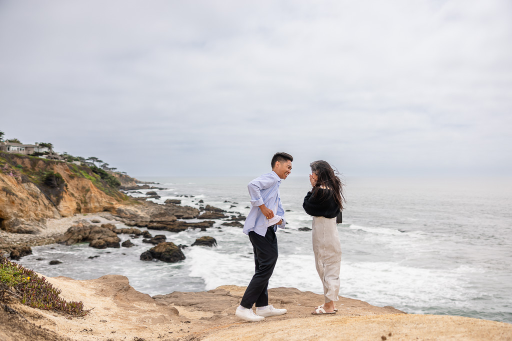 pulling out the ring and getting down on one knee
