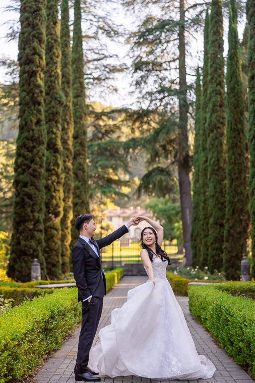 couple dancing outside in the Italianate Garden at Montalvo Arts Center