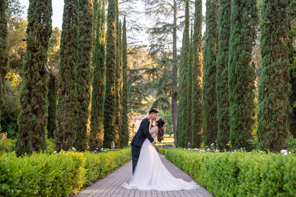 golden hour wedding portrait at Montalvo Arts Center in the Italian garden