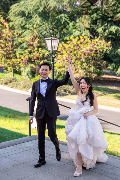 bride and groom joining guests for the cocktail hour