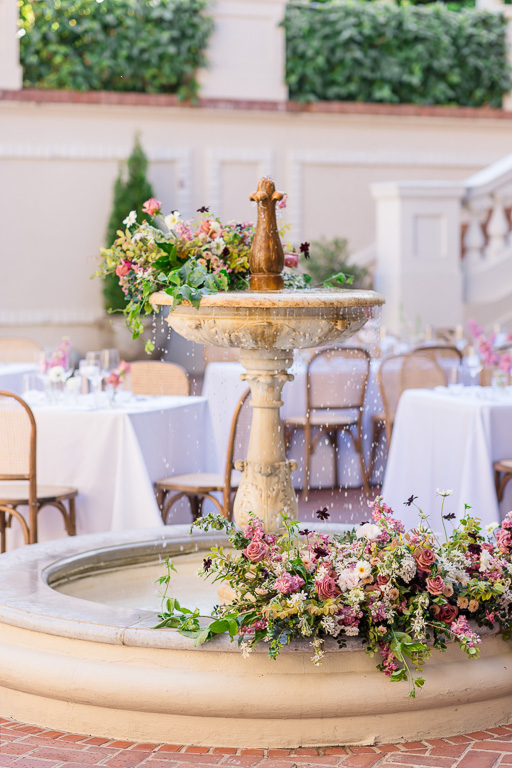 elegant floral decor on the Spanish Courtyard fountain