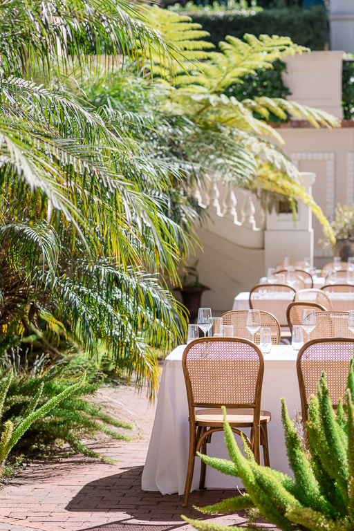 Villa Montalvo Spanish Courtyard reception setup