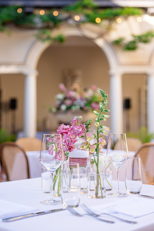 green and pink reception centerpieces