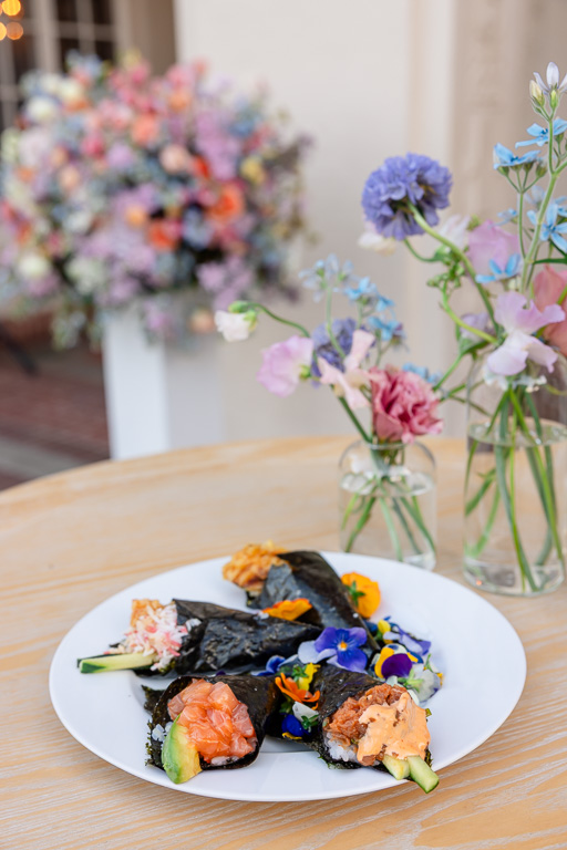sushi hand rolls at wedding