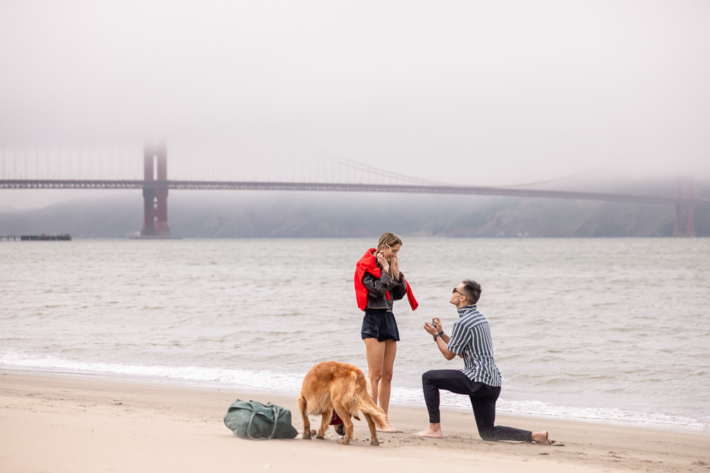 Crissy Field surprise proposal on a foggy day