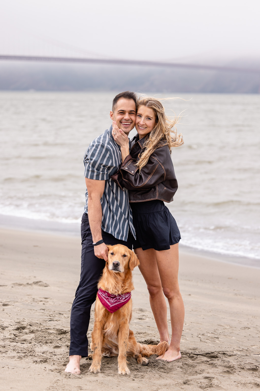 engagement photos with dog at Crissy Field Beach