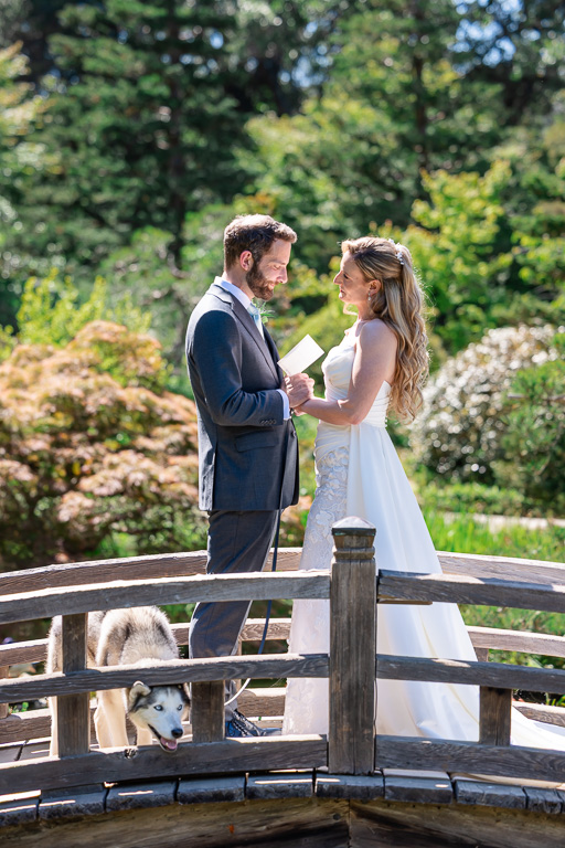 private vows on the wooden bridge at Hakone Gardens