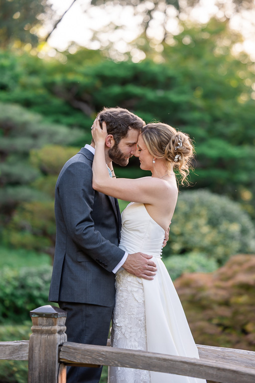 wedding portrait in a lush summer garden