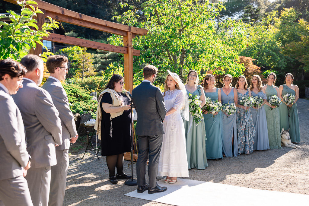 wedding ceremony with dog at the side