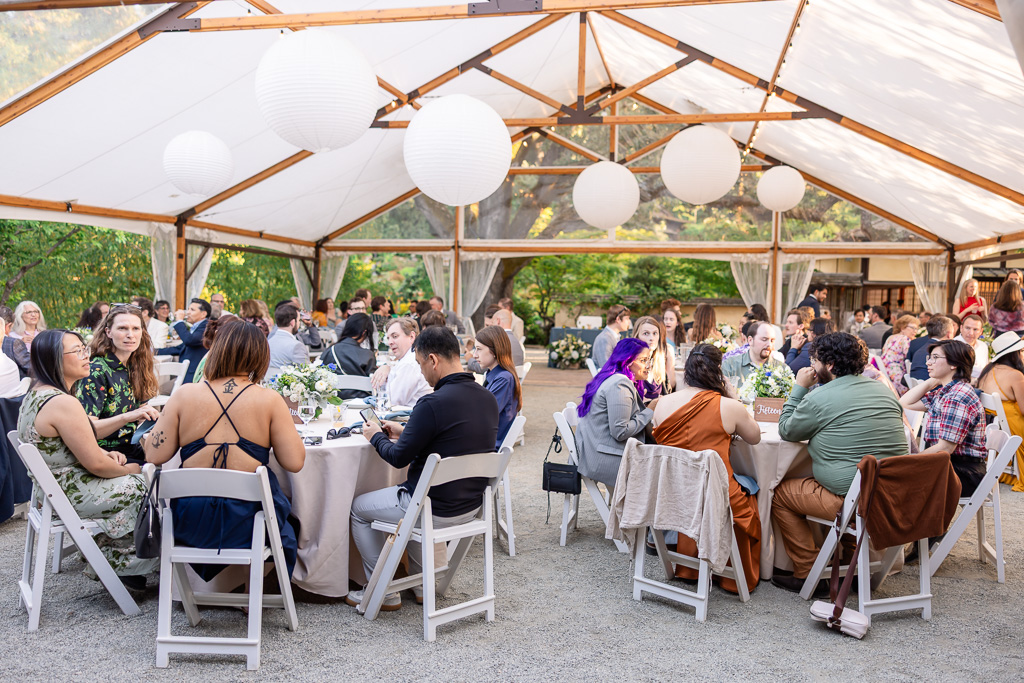 tented Hakone Gardens reception with white paper lanterns
