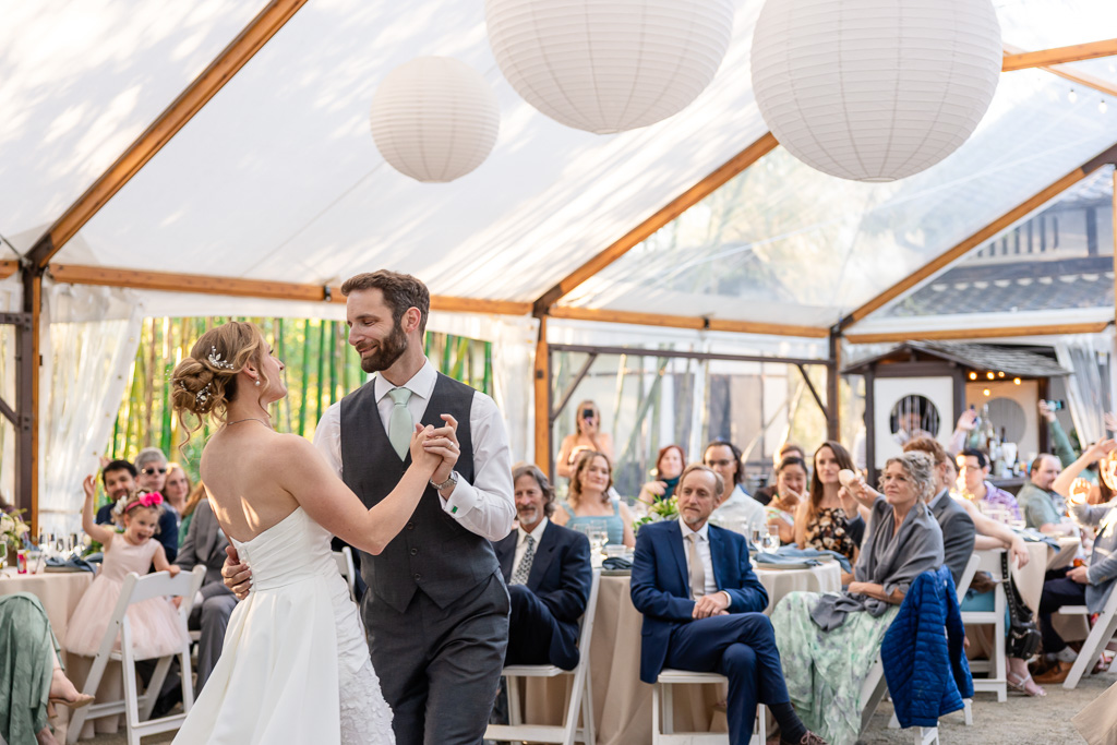 first dance under paper globe lanterns