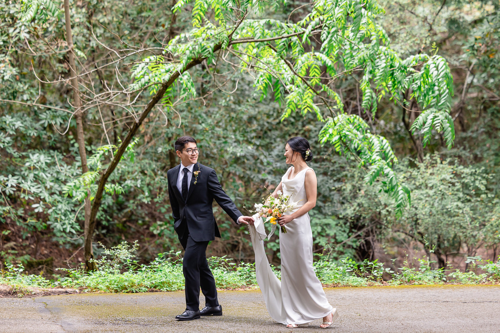 wedding couple walking together at Sanborn County Park