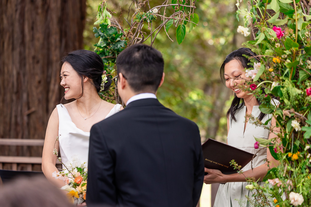 bride looking at the guests