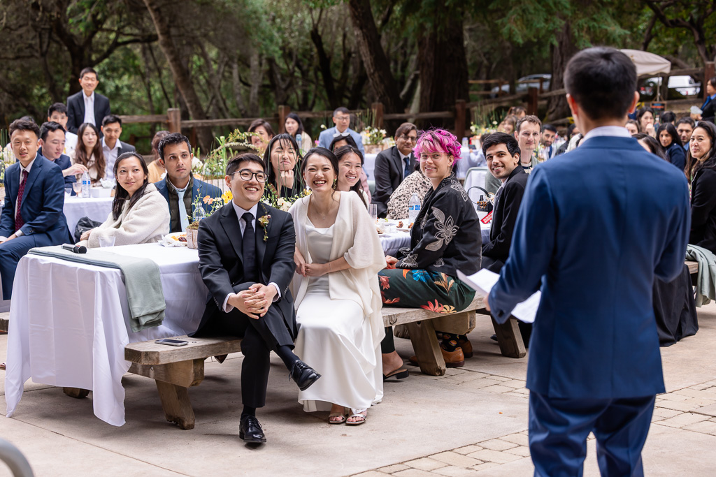 bride and groom reaction to dinner toasts