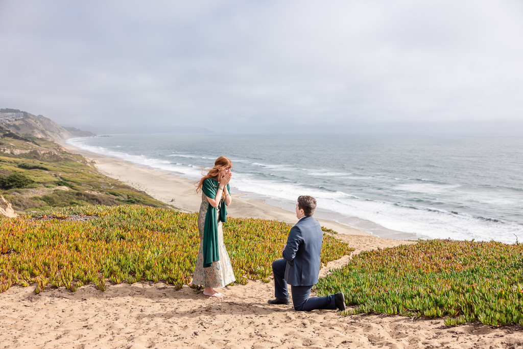 dramatic view of cliffside proposal in San Francisco by the coastline