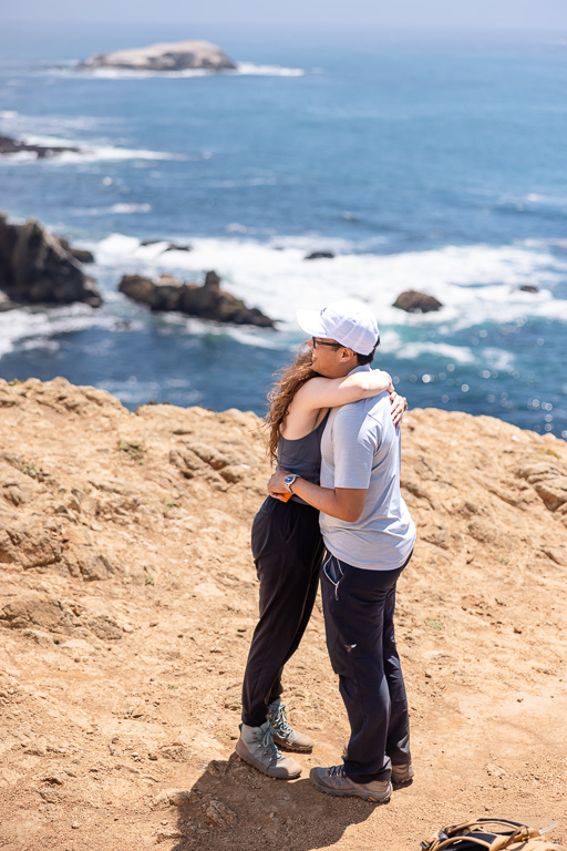 candid emotional moment after she said yes at Tomales Point