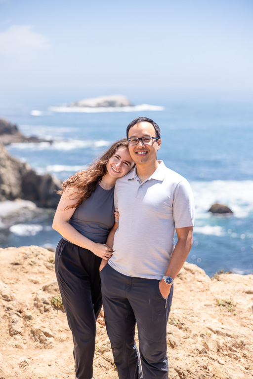 engagement photos on hiking trail in Point Reyes