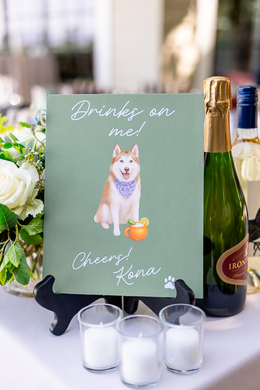 cute wedding bar sign with dog portrait on it