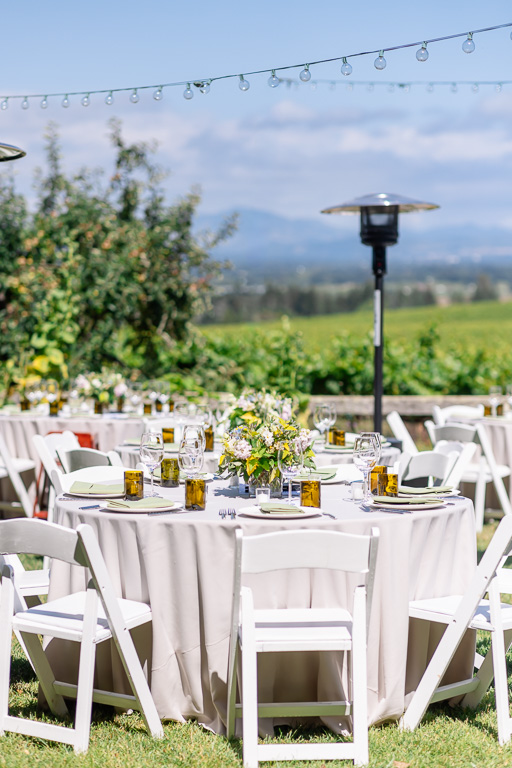 reception tables at Vine Hill House with view of the vineyards