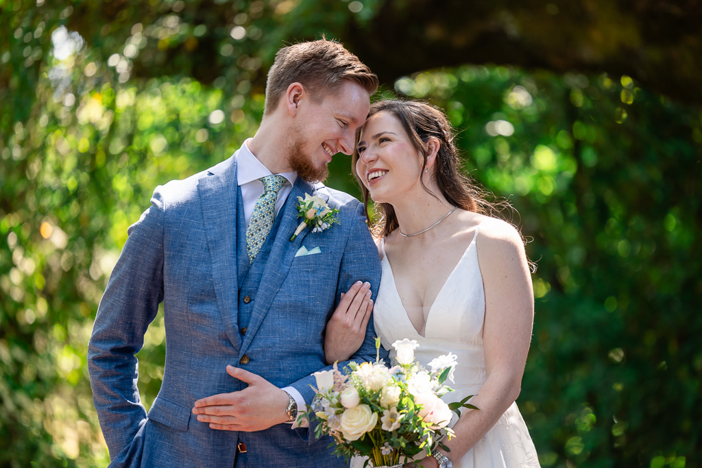 garden wedding portrait of the bride and groom