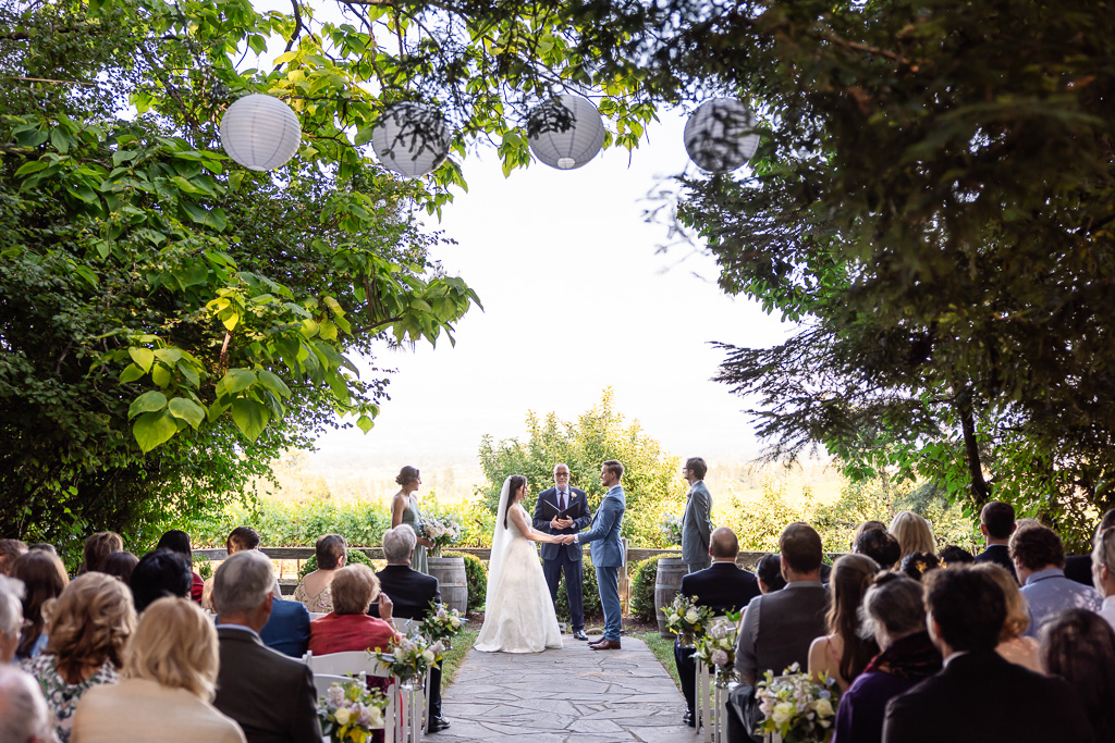 Vine Hill House wedding ceremony in the wooded ceremony area